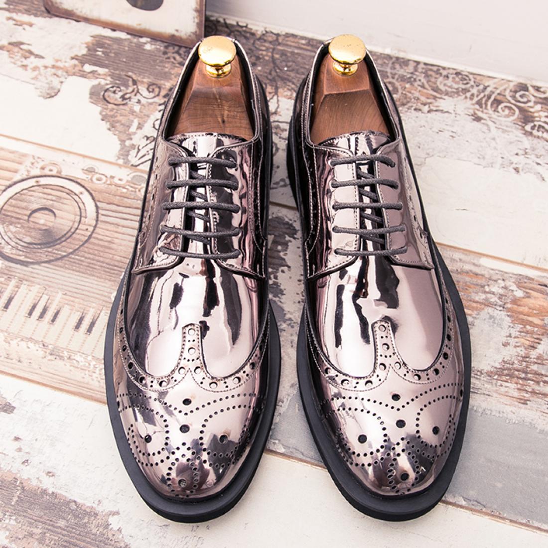 Silver Metallic Dapper Mens Lace Up Oxfords Dress Shoes ...