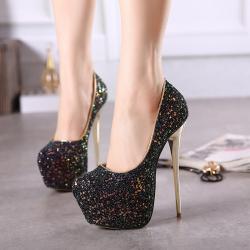 Black Glitters Bling Bling Bridal Platforms Super High Stiletto Heels Shoes