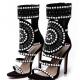 Black Beads Ankle Cuff Tribal High Stiletto Heels Sandals Shoes Sandals Zvoof