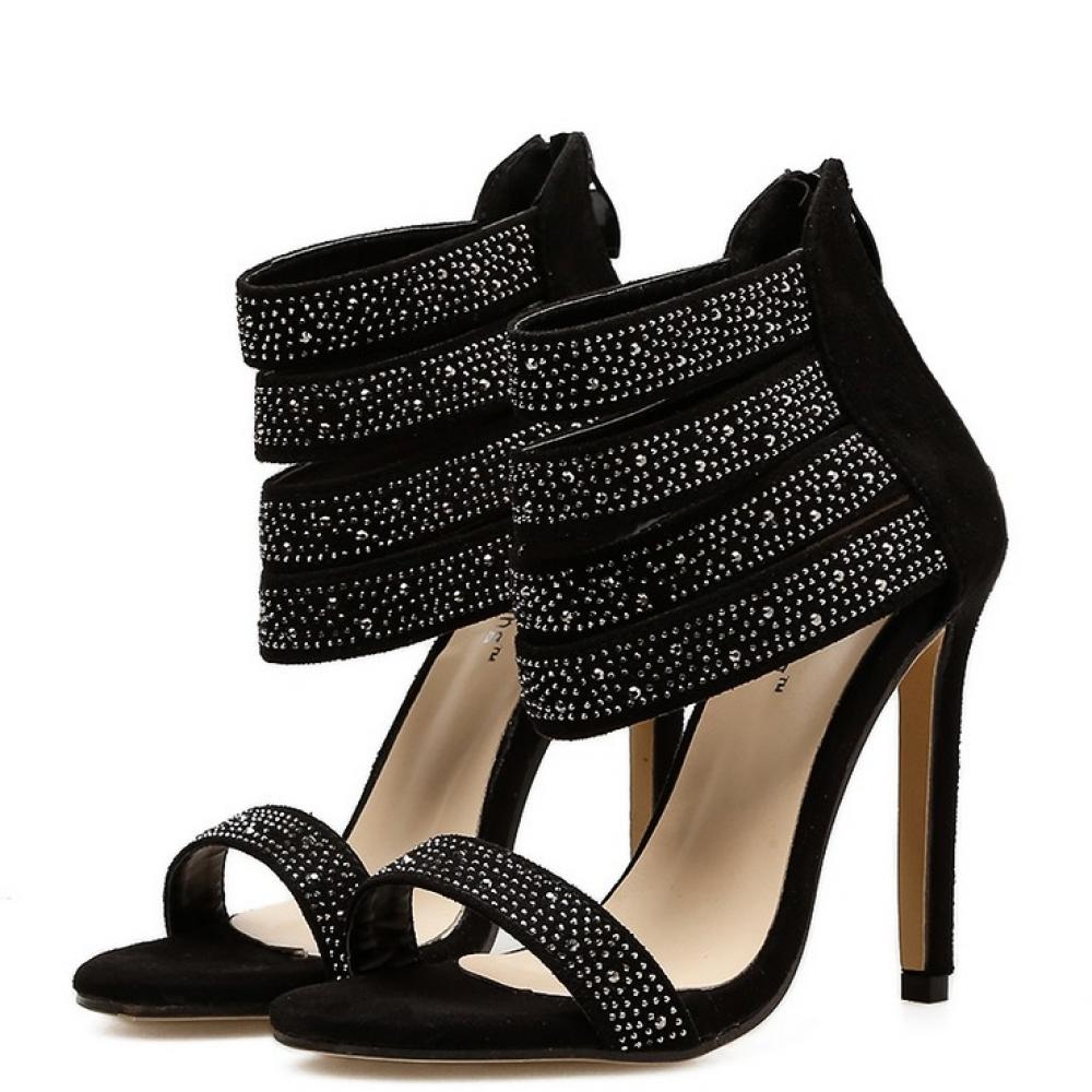 Black Bling Straps Sexy Gown Evening High Stiletto Heels ...
