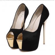 Black Gold Gown Peep Toe Platforms Super High Stiletto Heels Shoes
