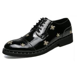 Black Patent Bees Embroidery Mens Lace Up Oxfords Dress Shoes