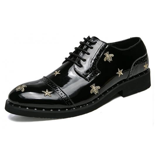 Black Patent Bees Embroidery Mens Lace Up Oxfords Dress Shoes Oxfords Zvoof