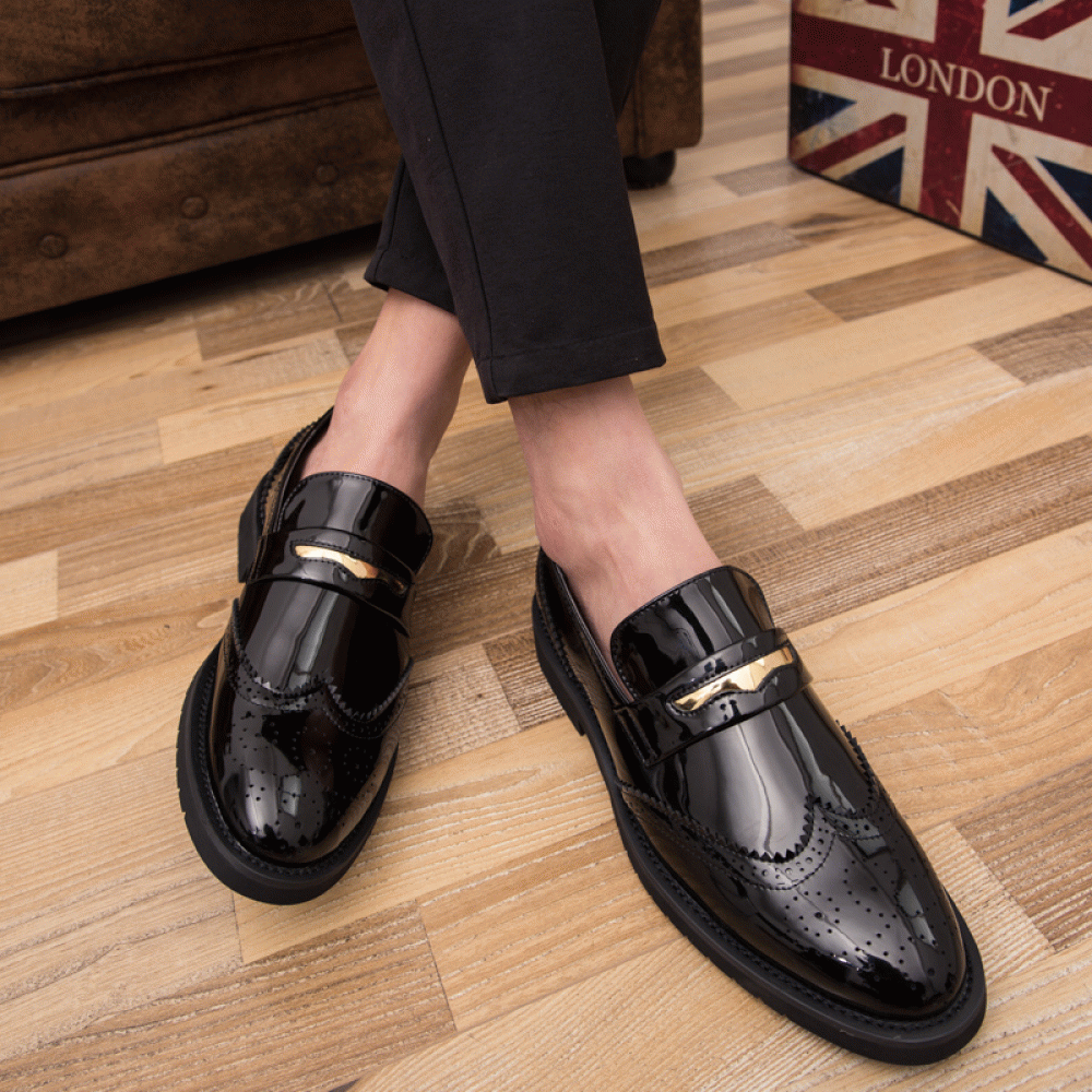 Black Patent Dapper Mens Wing Tip Baroque Loafers Dress Shoes ...