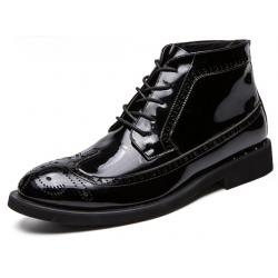 Black Patent Mens Baroque Wingtip Booties Ankle Boots Shoe