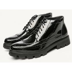 Black Patent Mens Lace Up Cleated Sole Ankle Boots Shoes