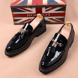 Black Patent Mens Tassels Cleated Sole Slip On Loafers Shoes
