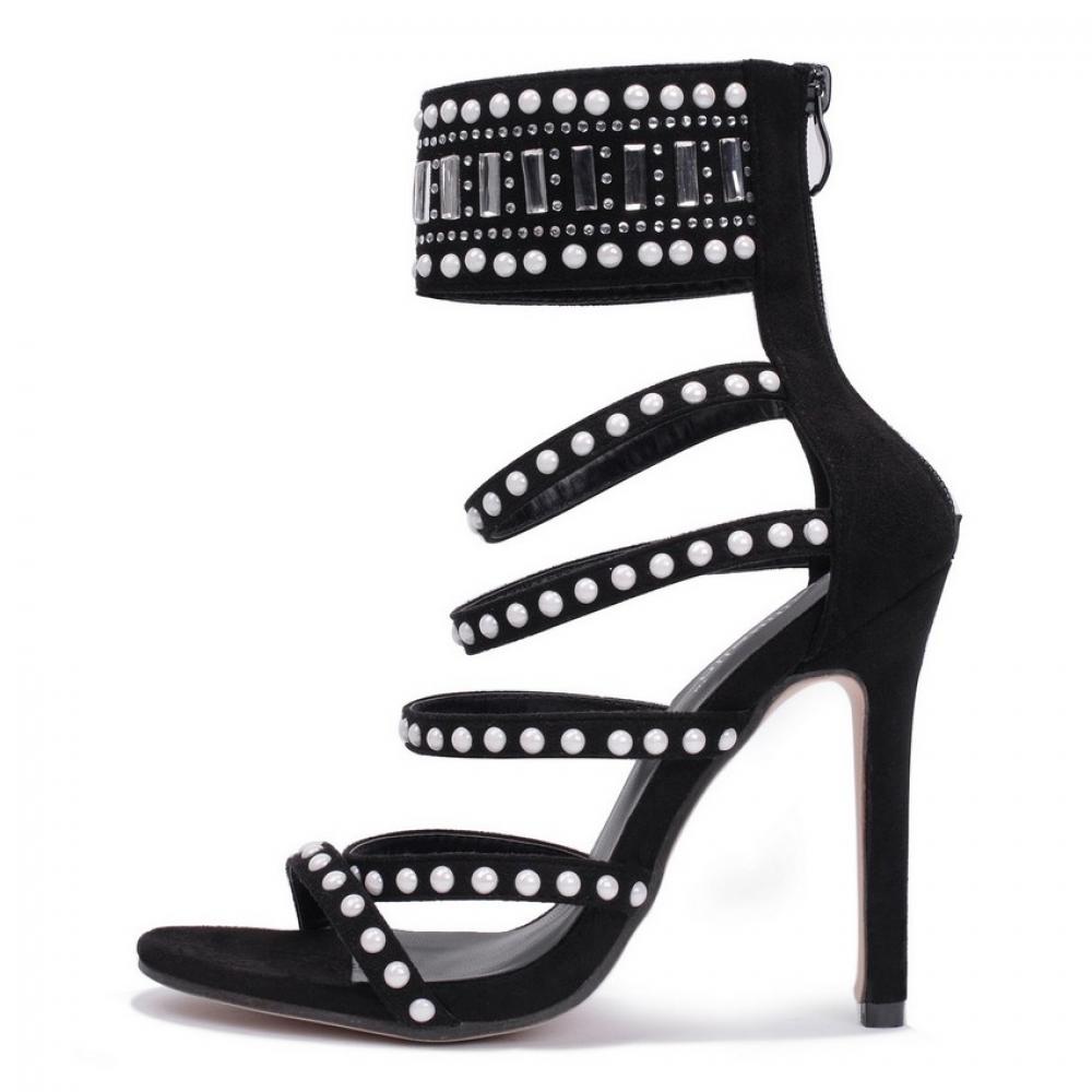 Black Strappy Ankle Cuff Tribal High Stiletto Heels Sandals ...