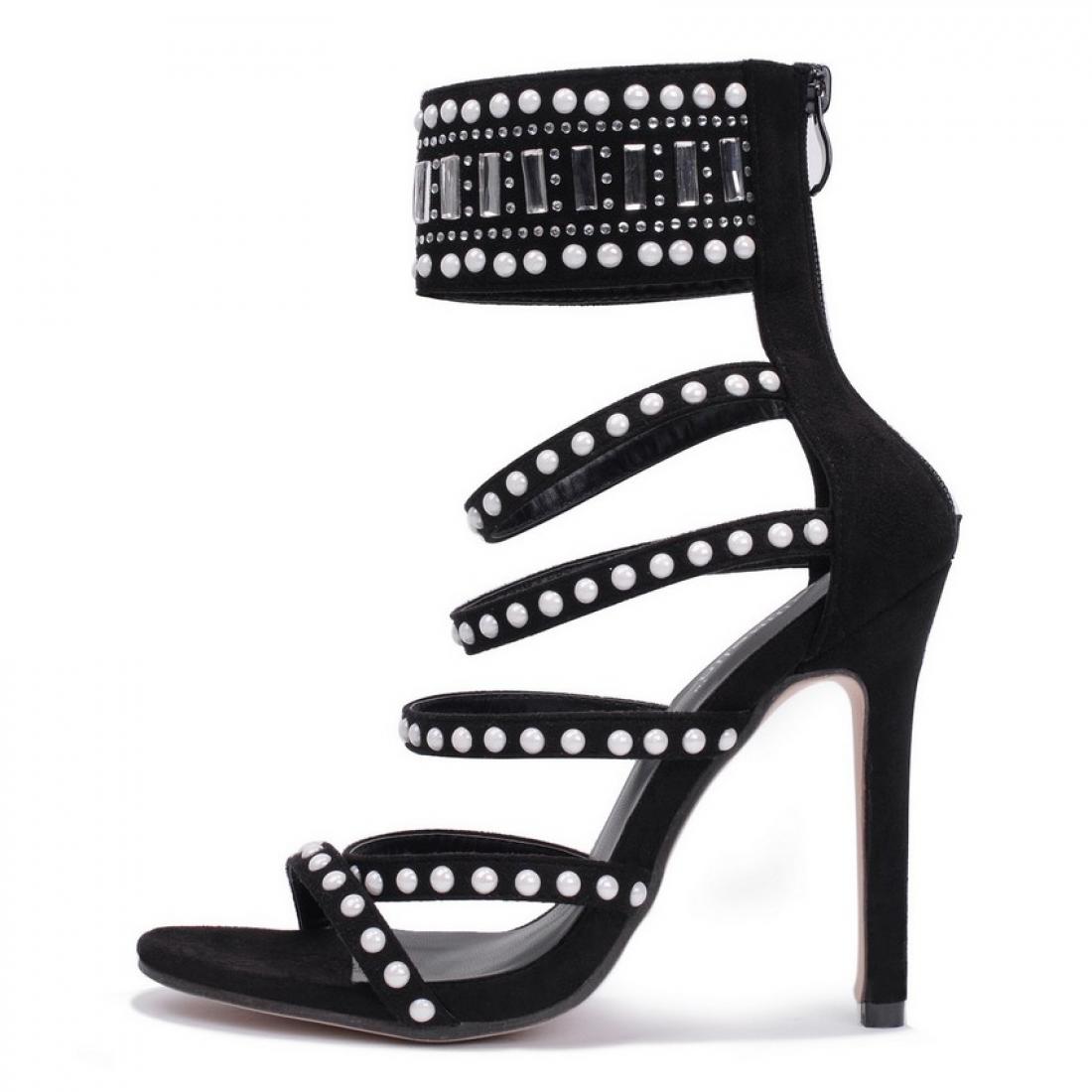 Black Strappy Ankle Cuff Tribal High Stiletto Heels Sandals ...