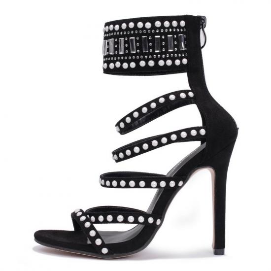 Black Strappy Ankle Cuff Tribal High Stiletto Heels Sandals Shoes Sandals Zvoof