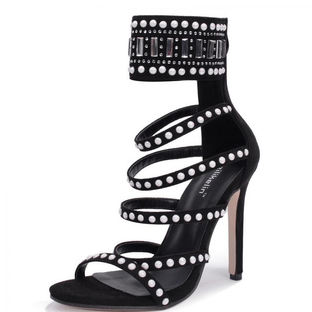 Black Strappy Ankle Cuff Tribal High Stiletto Heels Sandals ...