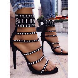 Black Strappy Ankle Cuff Tribal High Stiletto Heels Sandals Shoes