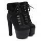 Black Suede Woolen Ankle Trim Platforms Super High Heels Boots Super High Heels Zvoof