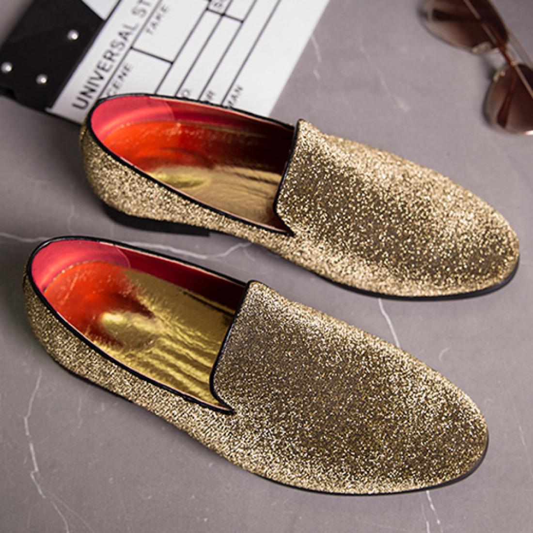 Gold Glitters Canvas Party Dapper Mens Prom Loafers Dress 4174