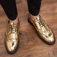 Gold Metallic Baroque Dapper Mens Fringes Golf Oxfords Dress Shoes