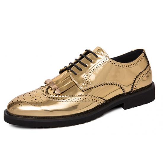 Gold Metallic Baroque Dapper Mens Fringes Golf Oxfords Dress Shoes Oxfords Zvoof