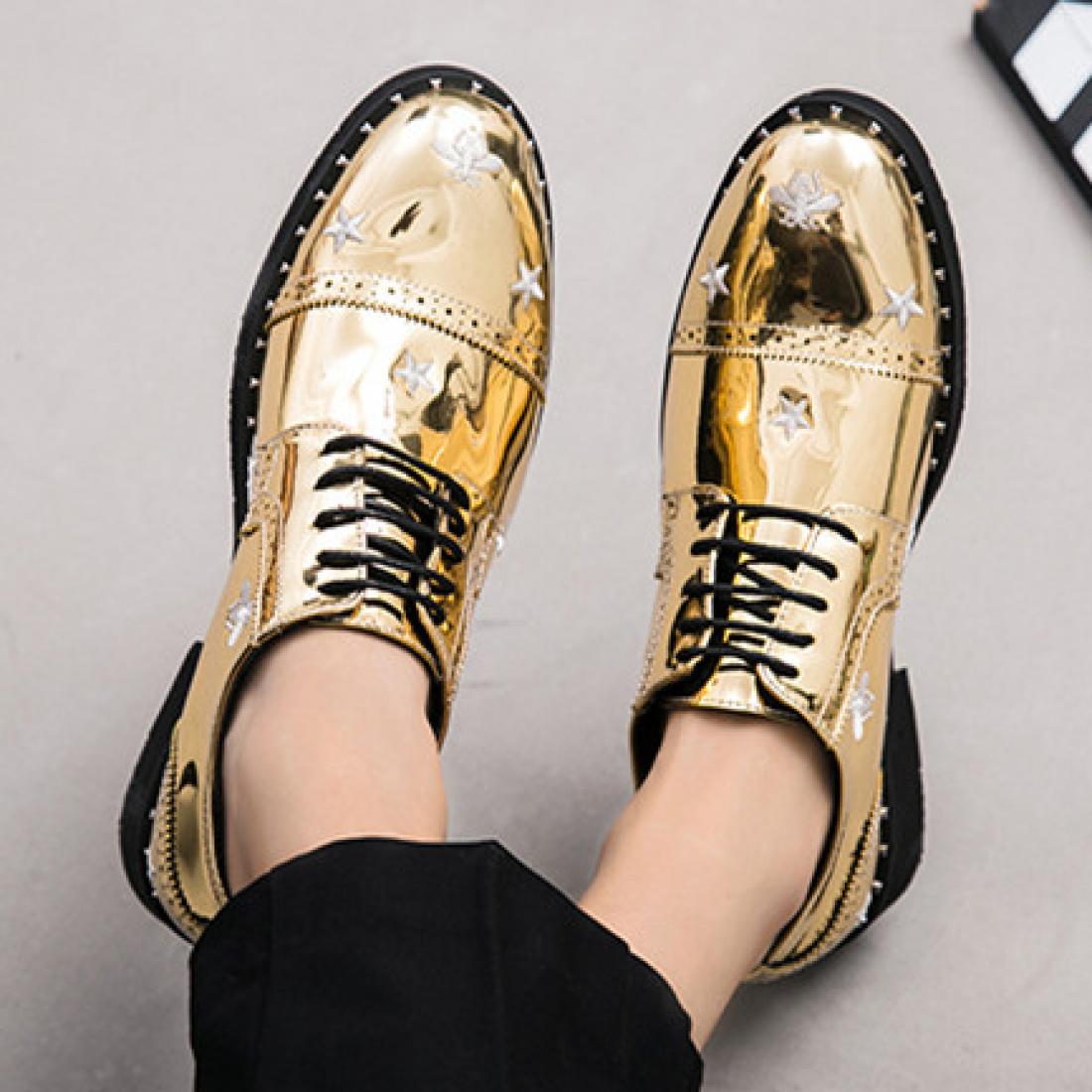 Gold Metallic Bees Embroidery Mens Lace Up Oxfords Dress ...