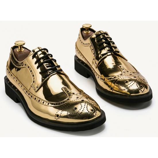Gold Metallic Dapper Mens Lace Up Oxfords Dress Shoes Oxfords Zvoof