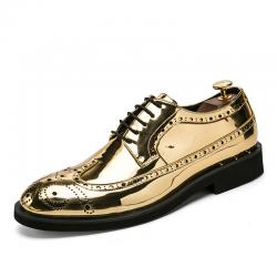 Gold Metallic Dapper Mens Lace Up Oxfords Dress Shoes