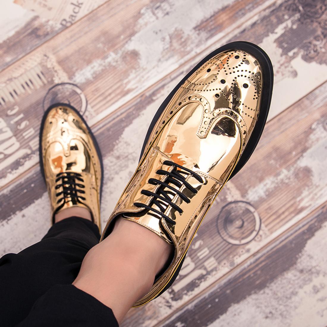 Gold Metallic Dapper Mens Lace Up Oxfords Dress Shoes Ox ...