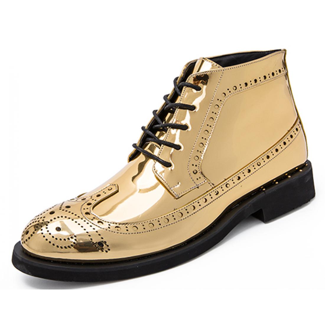 Gold Metallic Mens Baroque Wingtip Booties Ankle Boots Shoe ...