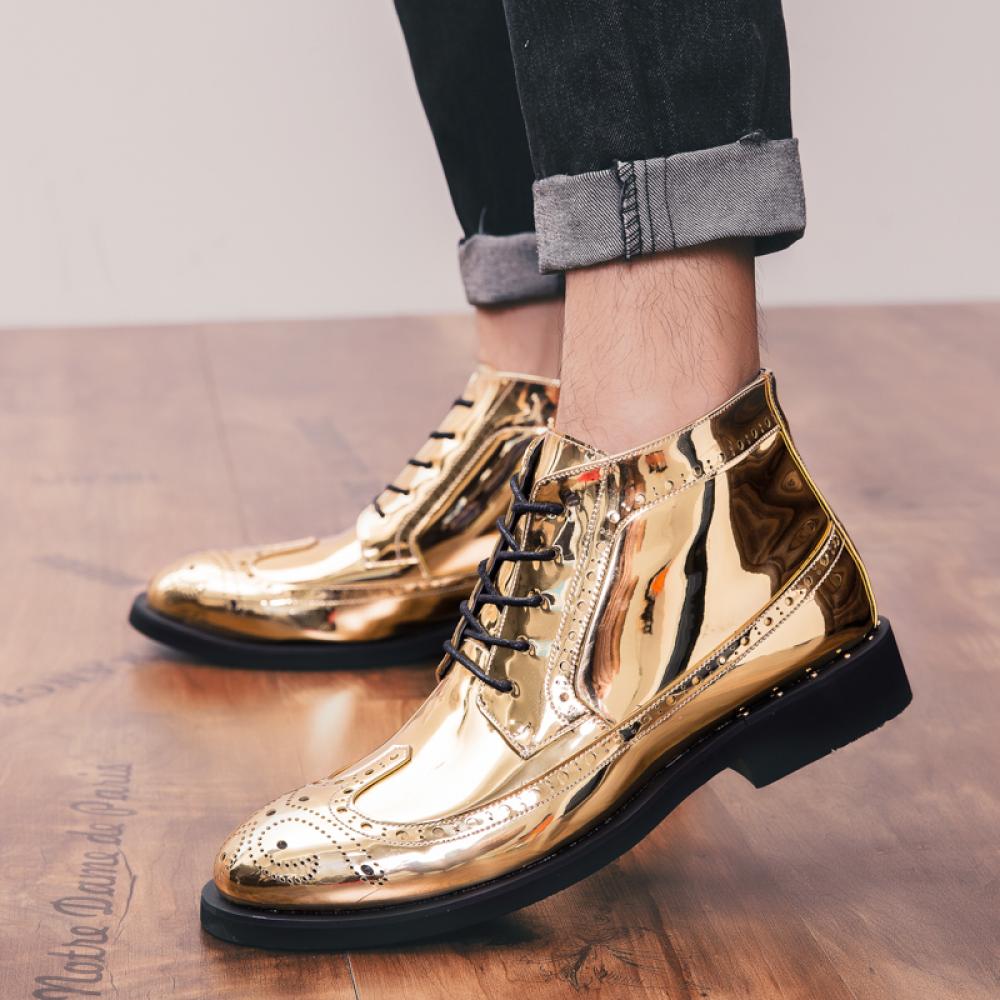 Gold Metallic Mens Baroque Wingtip Booties Ankle Boots Shoe ...