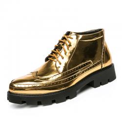 Gold Metallic Mens Lace UP Cleated Sole Ankle Boots Shoes