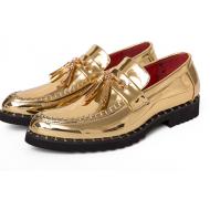 Gold Metallic Mens Tassels Cleated Sole Slip On Loafers Shoes