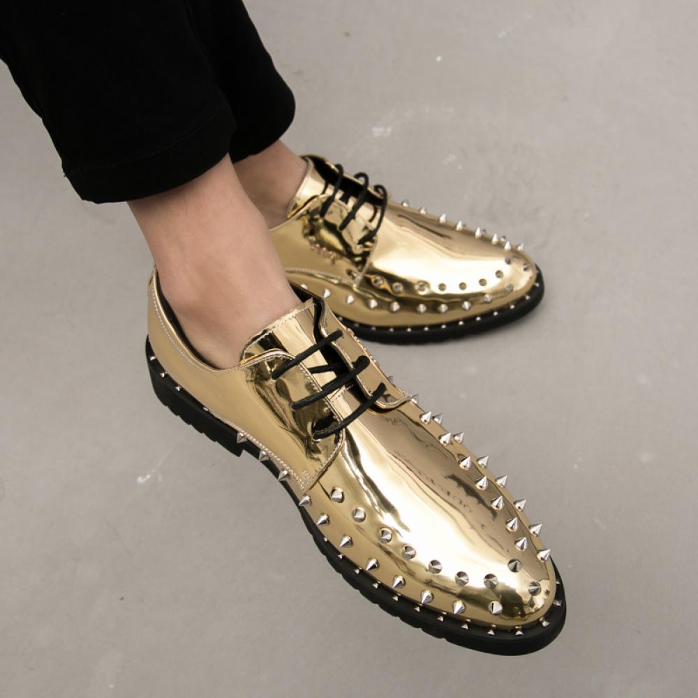 Gold Metallic Spikes Punk Rock Mens Lace Up Oxfords Dress ...