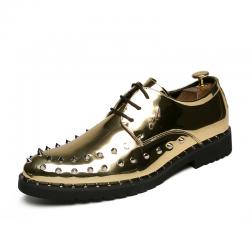 Gold Metallic Spikes Punk Rock Mens Lace Up Oxfords Dress Shoes