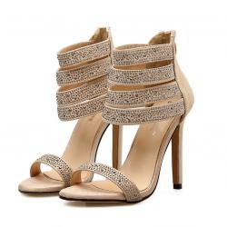 Khaki Bling Straps Sexy Gown Evening High Stiletto Heels Sandals Shoes