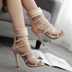 Khaki Strappy Ankle Cuff Tribal High Stiletto Heels Sandals Shoes