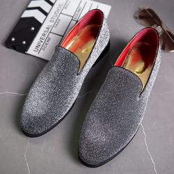 Silver Glitters Canvas Party Dapper Mens Prom Loafers Dress Shoes