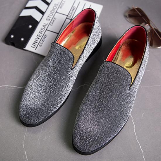 Silver Glitters Canvas Party Dapper Mens Prom Loafers Dress Shoes Loafers Zvoof