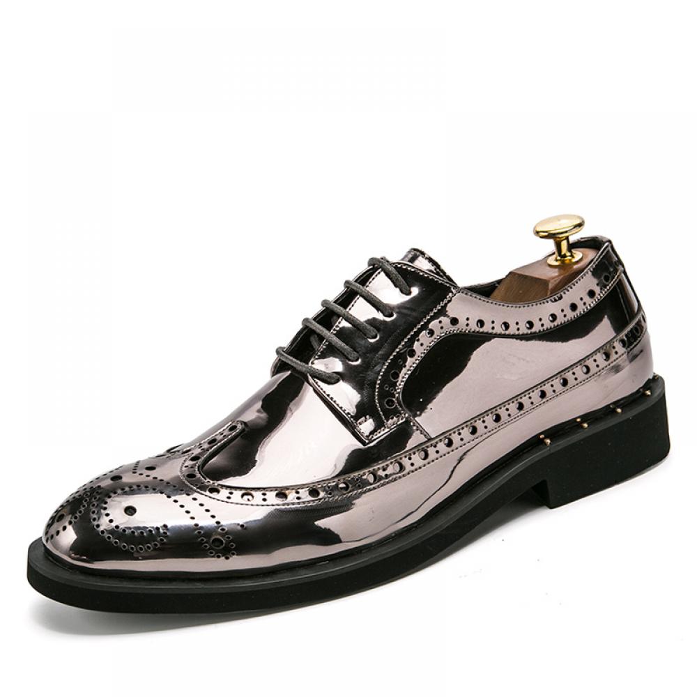 Silver Metallic Dapper Mens Lace Up Oxfords Dress Shoes ...