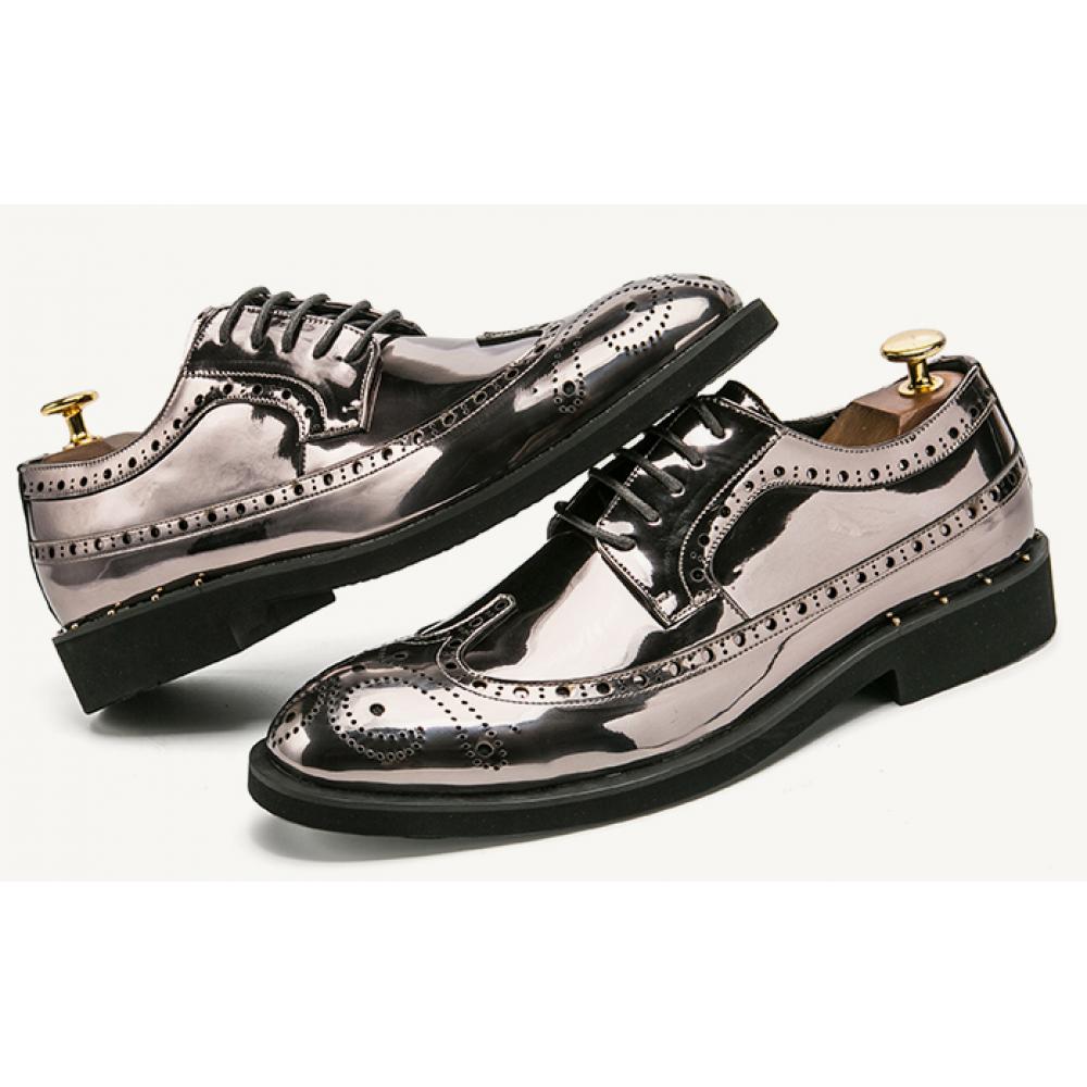 Silver Metallic Dapper Mens Lace Up Oxfords Dress Shoes 0240