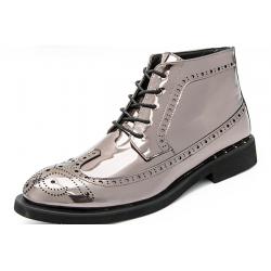 Silver Metallic Mens Baroque Wingtip Booties Ankle Boots Shoe