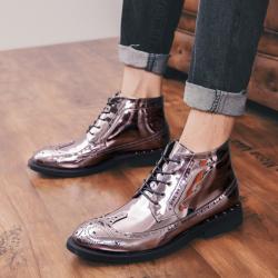 Silver Metallic Mens Baroque Wingtip Booties Ankle Boots Shoe