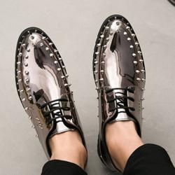 Silver Metallic Spikes Punk Rock Mens Lace Up Oxfords Dress Shoes