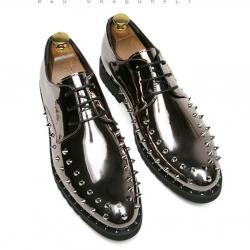 Silver Metallic Spikes Punk Rock Mens Lace Up Oxfords Dress Shoes
