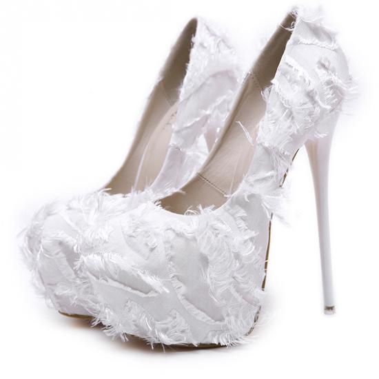White Flurry Bridal Platforms Super High Stiletto Heels Shoes Super High Heels Zvoof