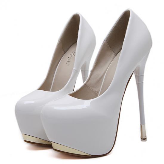 White Patent Glossy Party Platforms Super High Stiletto Heels Shoes Super High Heels Zvoof