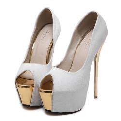 White Satin Bridal Peep Toe Platforms Super High Stiletto Heels Shoes