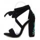 Black Blue Embroidered Roses Strappy High Block Heels Sandals Shoes Sandals Zvoof