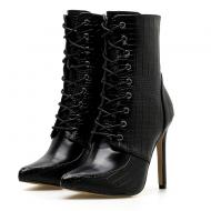 Black Croc Lace Up Punk Rock Gothic Ankle Stiletto High Heels Boot