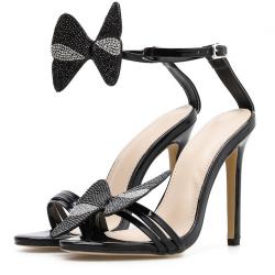 Black Diamante Bling Bow High Stiletto Heels Sandals Shoes