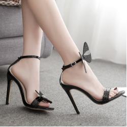 Black Diamante Bling Bow High Stiletto Heels Sandals Shoes
