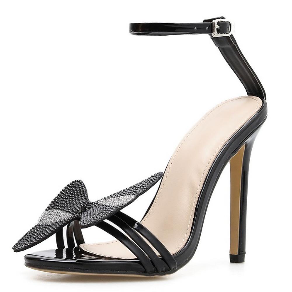 Black Diamante Bling Bow High Stiletto Heels Sandals Shoes ...