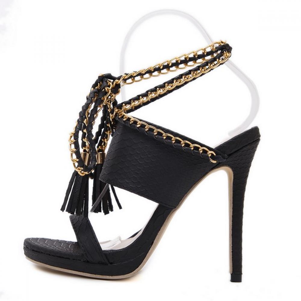 Black Gold Chain Straps High Stiletto Heels Gown Evening ...