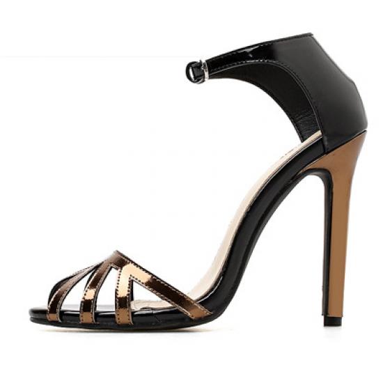 Black Gold Straps High Stiletto Heels Gown Evening Party Sandals Sandals Zvoof